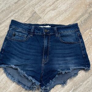 Rancan Dark Blue Frayed Hem Jean Shorts